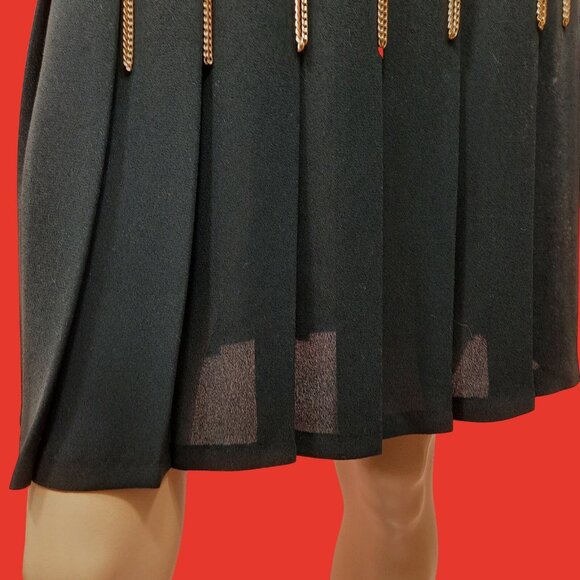 Vintage 90s Black Pleated Skirt With Gold Chains Size M Goth Grunge Punk - Picture 2 of 8